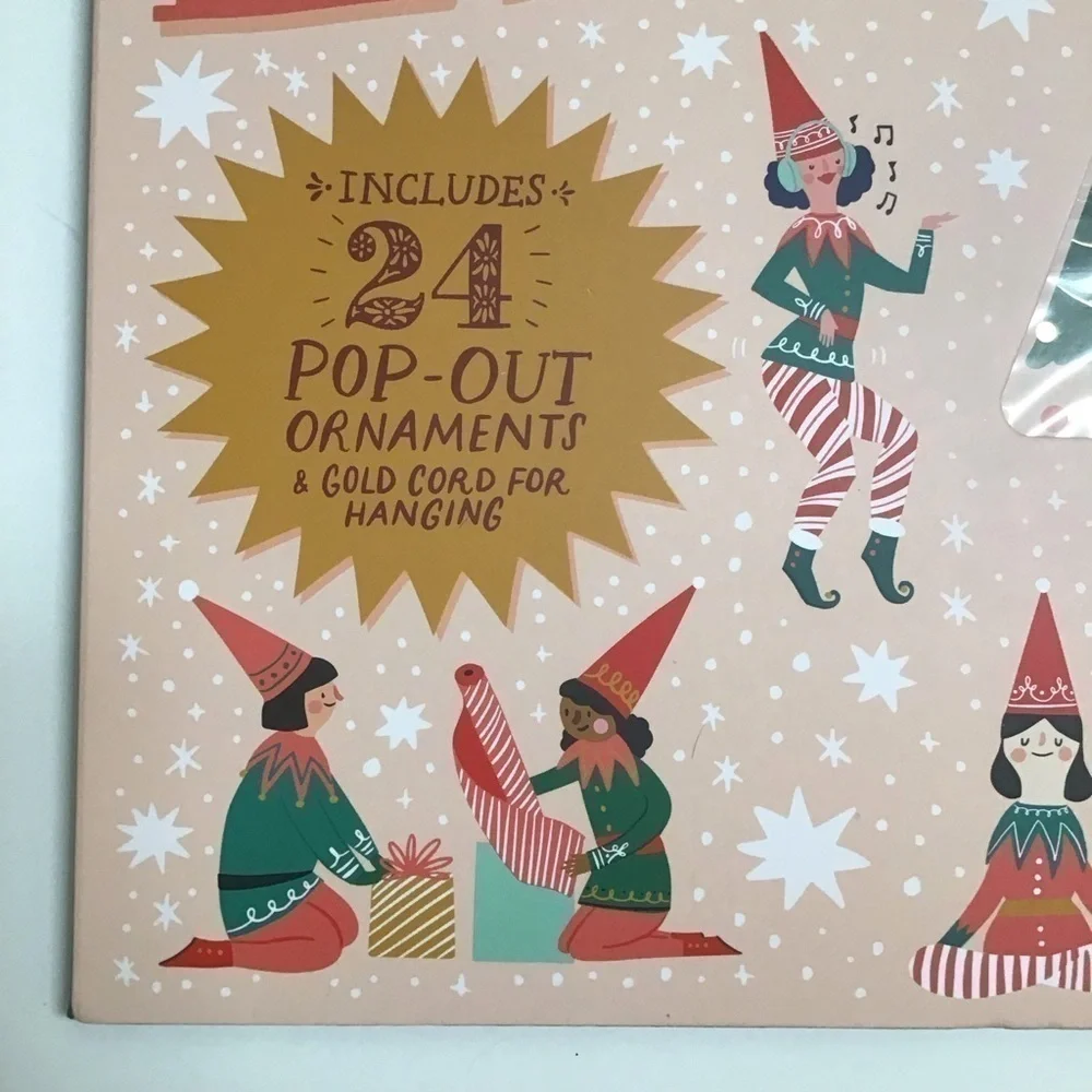 NEW Elf Advent Calendar 24 Pop Out Ornaments Cord Tis the Season for Elf-Care